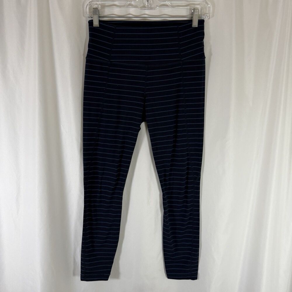Athleta Salutation Leggings Women's Small Blue Striped Cropped Yoga Stretch